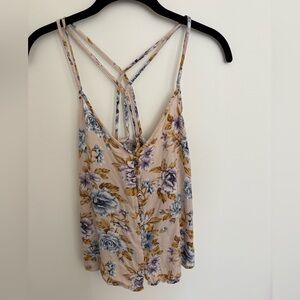 American Eagle Outfitters Floral Tank in Cream and Blue